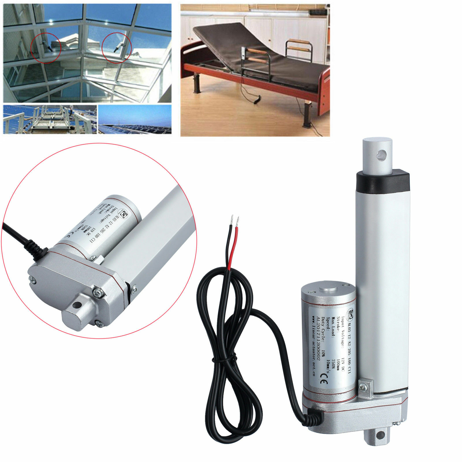 Electric Linear Actuator 400N 1500N 3000N 12V 50-1000mm Stroke Fast Speed 34mm/s