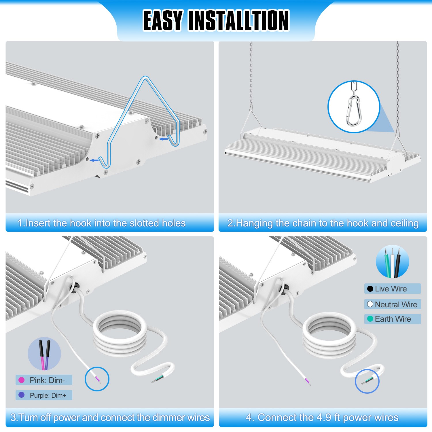 Super Bright 400W 60000LM 2.2FT LED Linear High Bay - Shop Warehouse Lighting