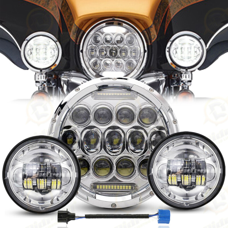 7" inch LED DRL Headlight + Passing Lights For Harley Davidson Touring Road King