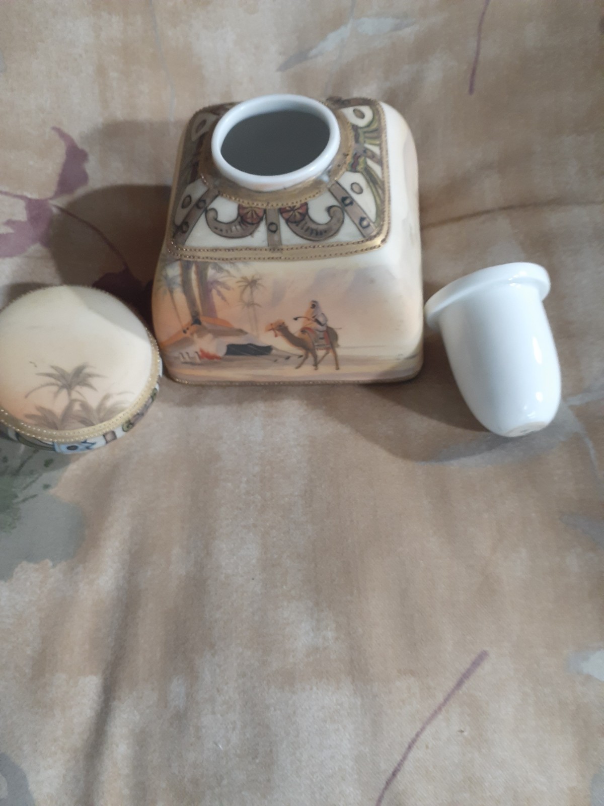 Nippon Large Egyptian Revival Style Inkwell Man on Camel with Insert.