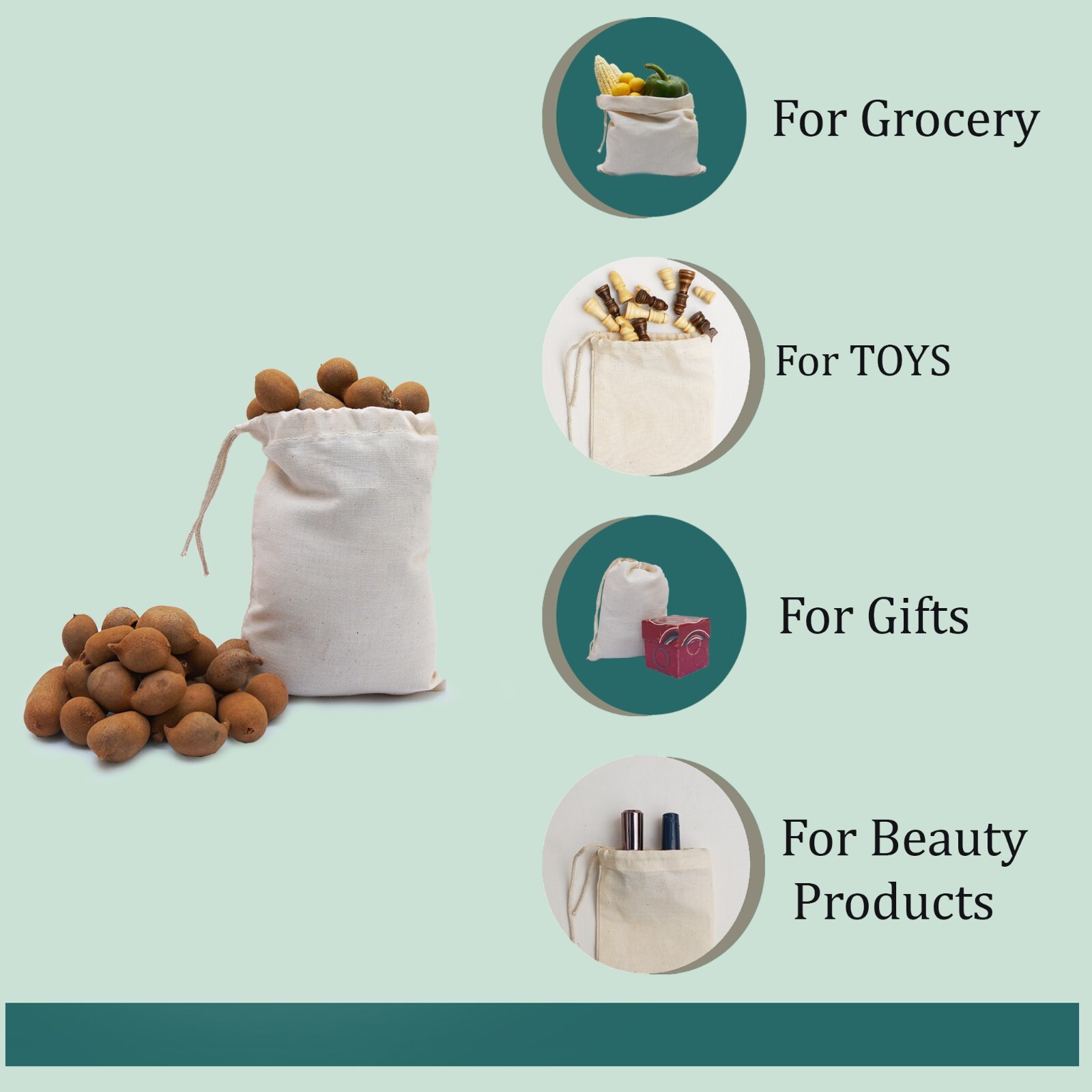 3 x 4 Inches 100% Cotton Reusable Storage Premium Quality Single Drawstring Bags