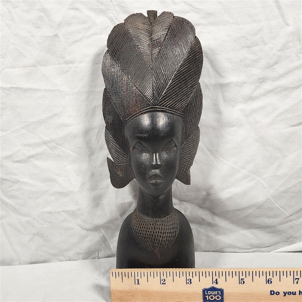 VTG African Bust Sculpture Carved Wood Woman Tribal Art Hand Carved GUC