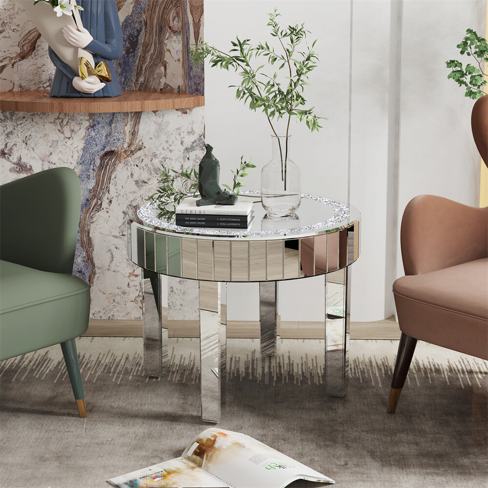 Drawer Mirrored Nightstand Side End Table Bedside Table for Bedroom Living Room