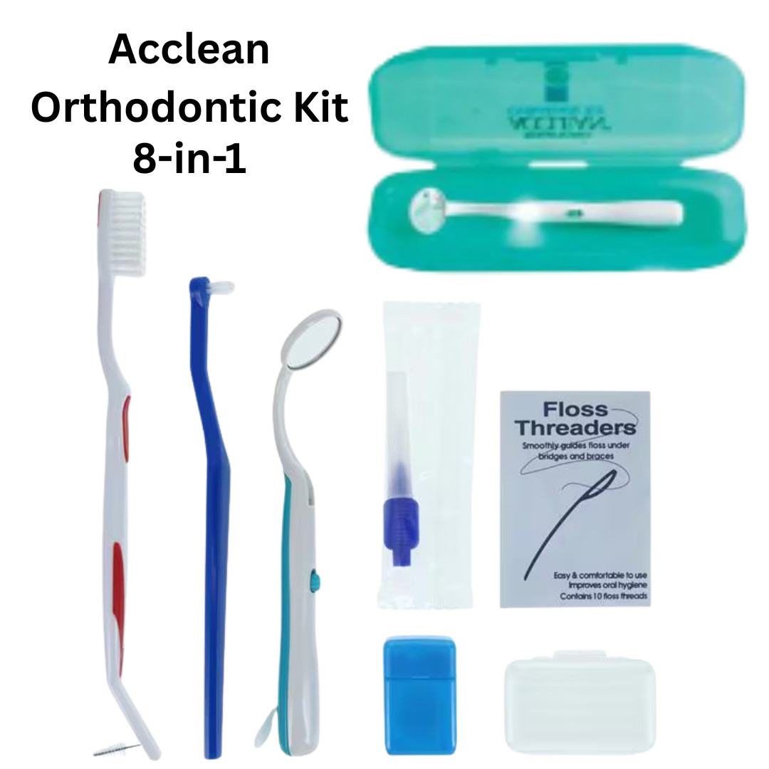 ACCLEAN Orthodontic Kit with Lighted Mirror in a Plastic Carrying Case