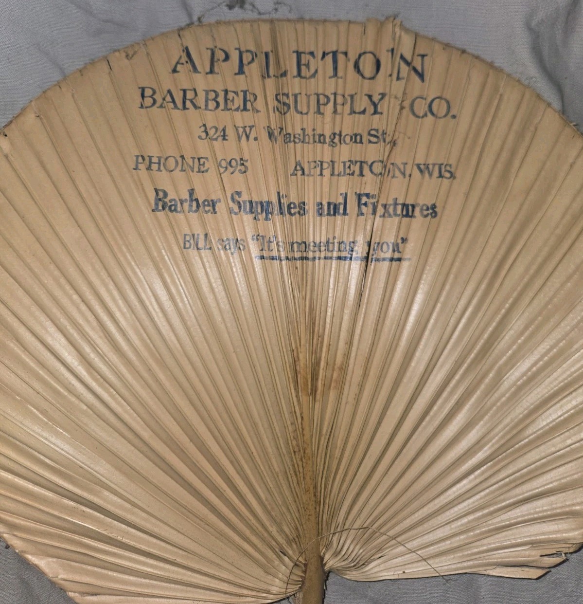 Appleton Barber Supply Company Advertising Fan Appleton Wisconsin. 324 W Wash St