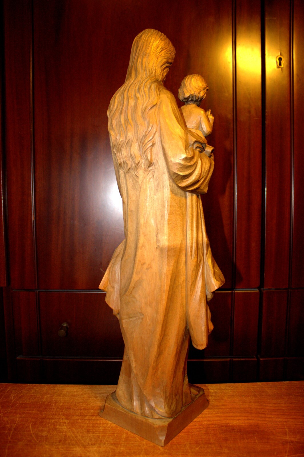 ANTIQUE 20" HAND CARVED WOOD CATHOLIC VIRGIN MARY OUR LADY JESUS STATUE FIGURE