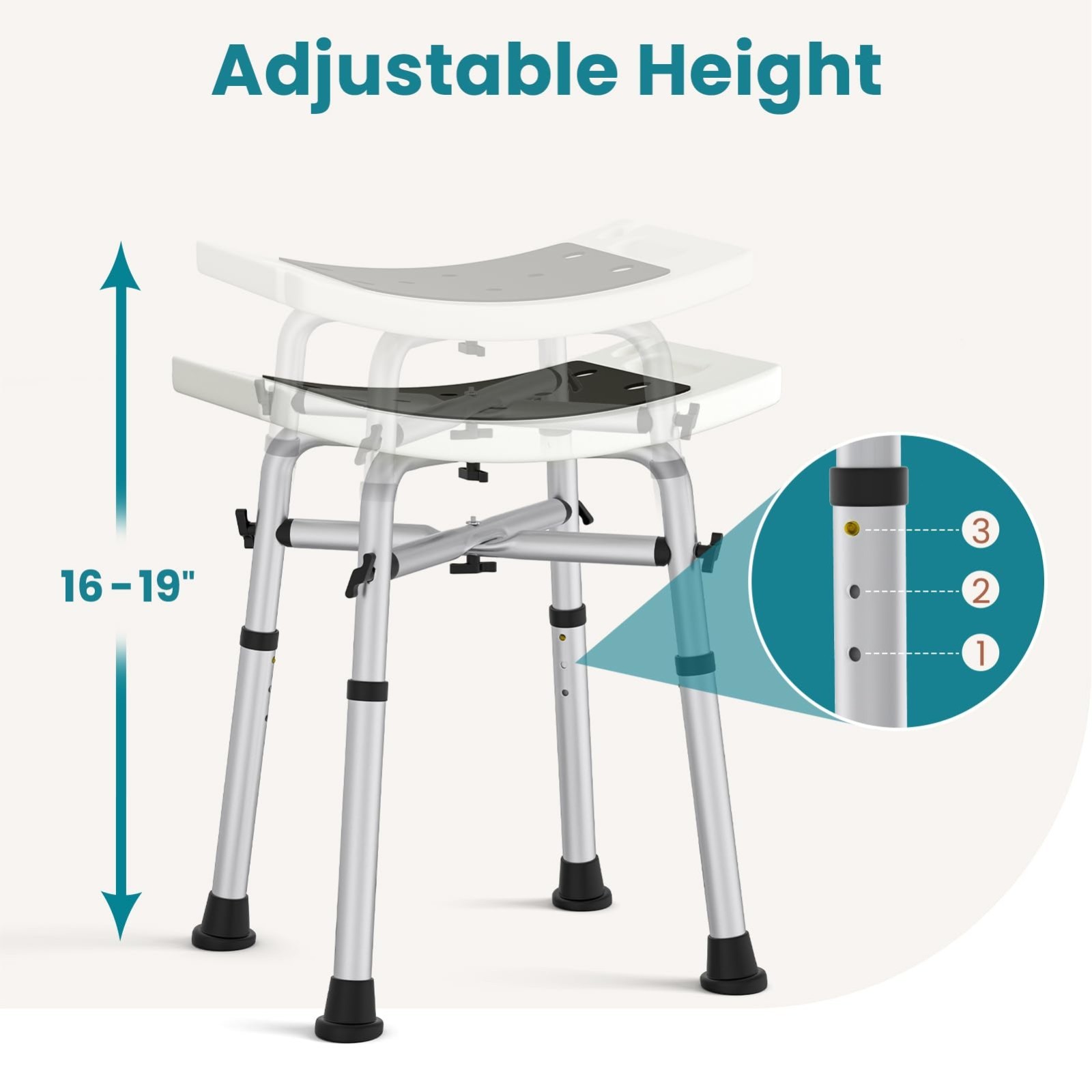 500 Lb Adjustable Shower Chair Shower Stool Padded Bath Seat for Elderly, NEW