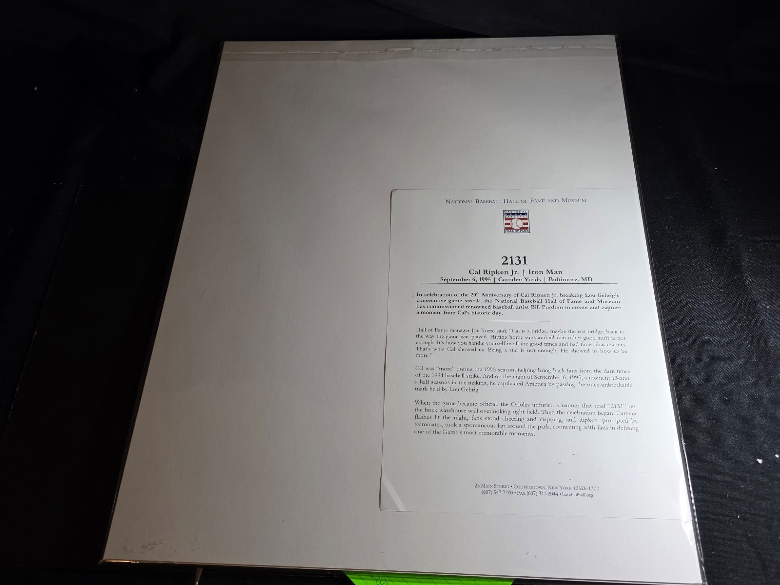 Cal Ripken Jr Orioles Lithograph Bill Purdom Signed 1273/2500 HOF Member 16"X20"