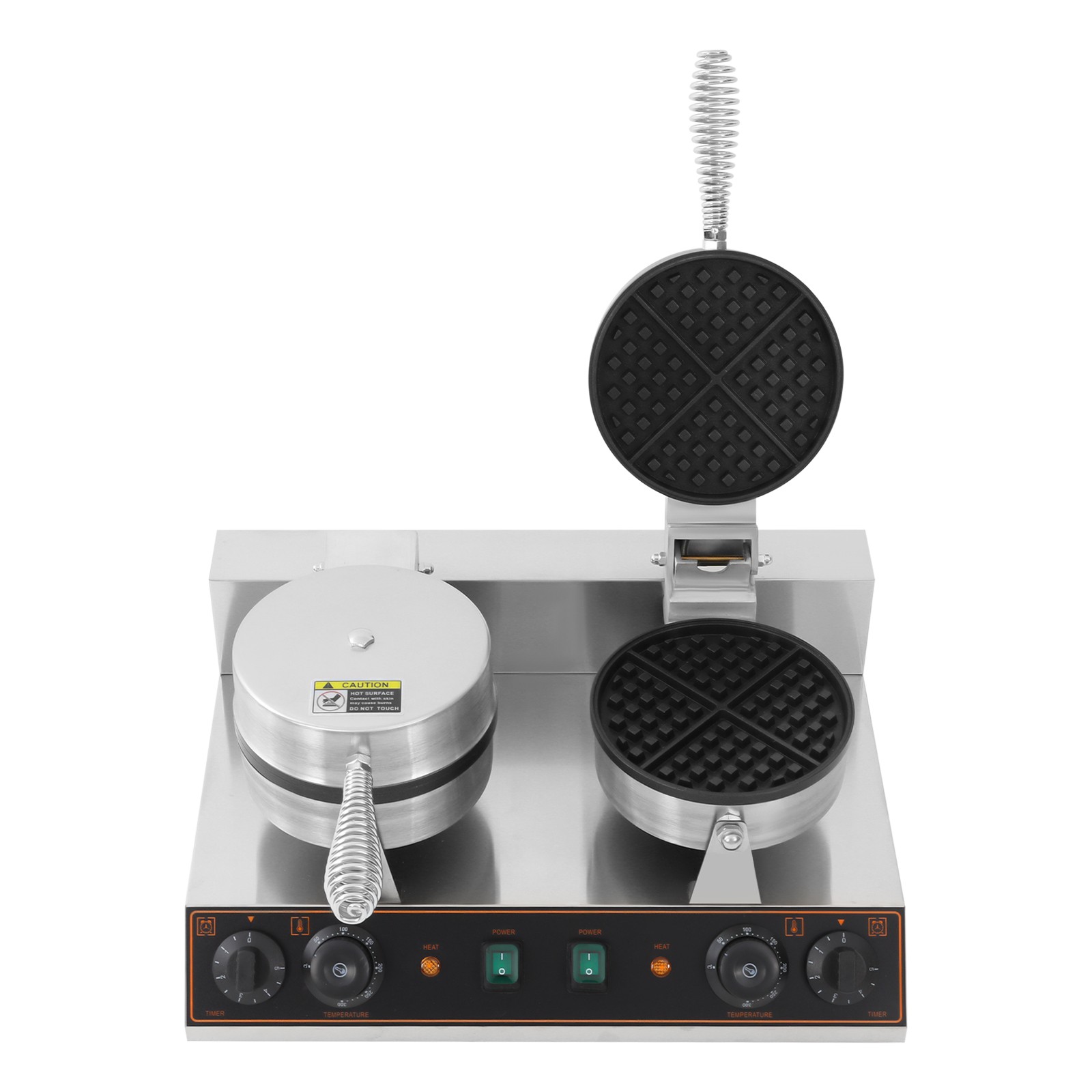 Dual Heating Plates Waffle Maker 2.4kW Adjustable Temp/Time Non-Stick Mold