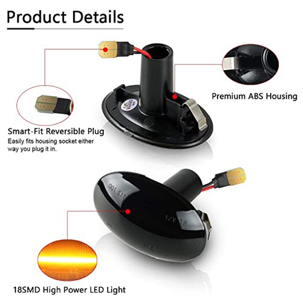 For Mini Cooper R55 R56 R57 R58 R59 LED Side Marker Light Flowing Turn Signal 2X