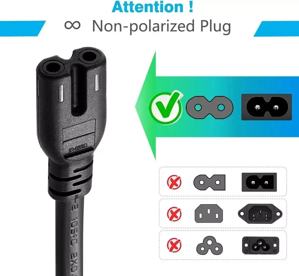 AC Power Cord/Cable for Sony Playstation 4 PS4 PS2 PS3/PS3 Slim 2-Prong Port 5FT