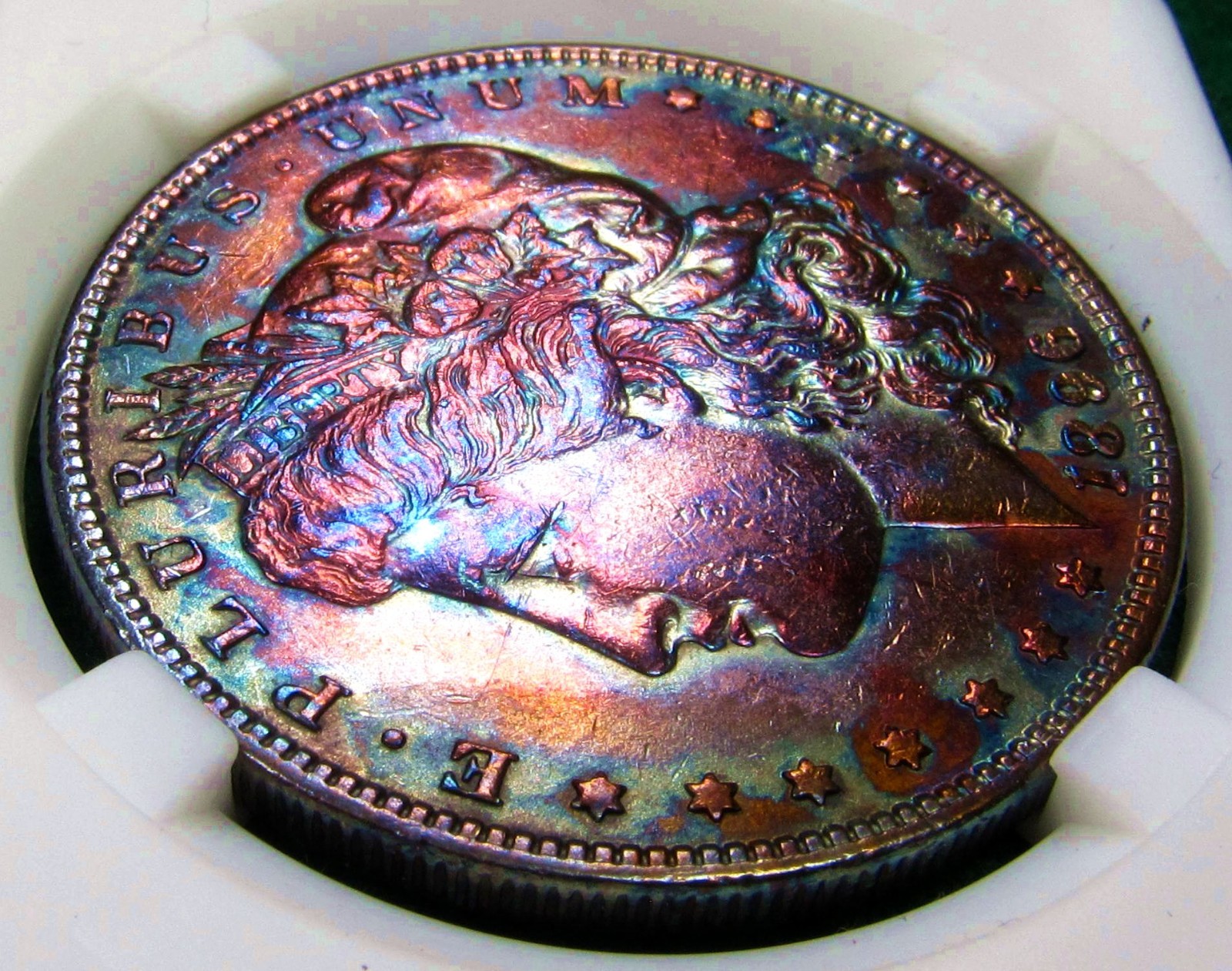 1896 Morgan Dollar Toned Silver ✪ MS ✪ Colorful Rainbow Toning~Gold Magenta Blue