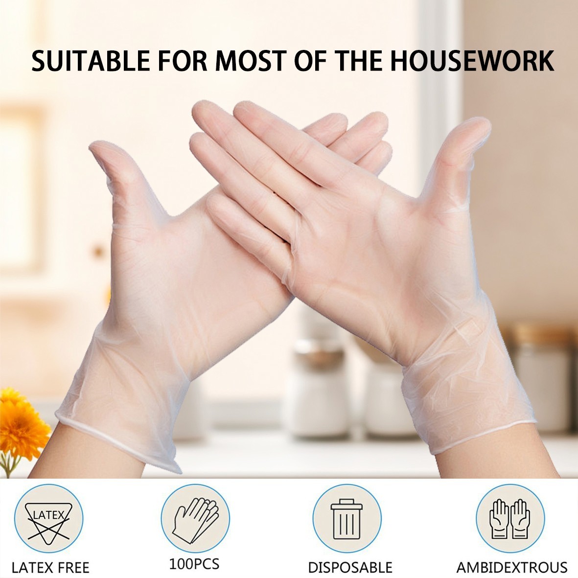 Clear Vinyl Disposable Gloves | Powder & Latex Free | Food Safe Kitchen Use