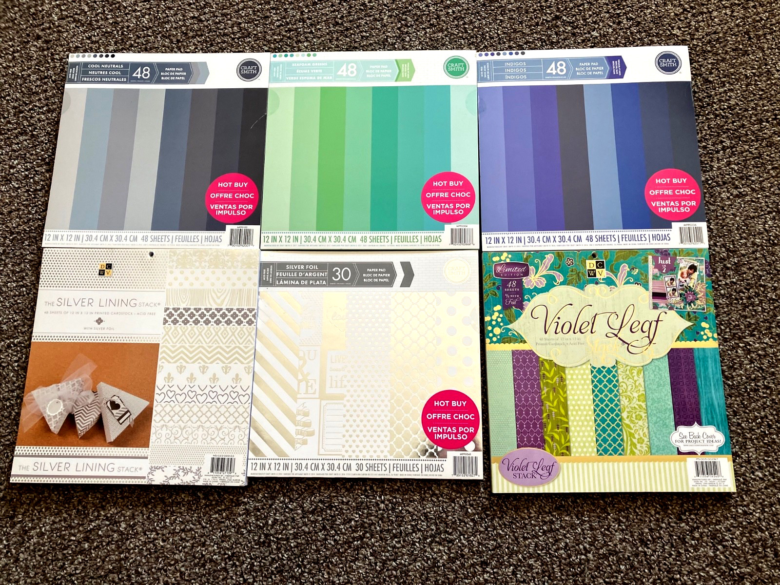 Huge Lot 6 Scrapbook Paper Book Pads 12x12 Wt 11 Pounds Crafts Cards Solid Foil