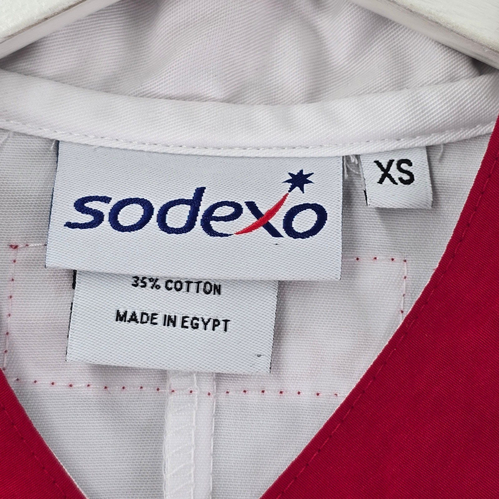 Sodexo White Chef Coat Red Trim Double Breasted Snap Button Size XS Unisex
