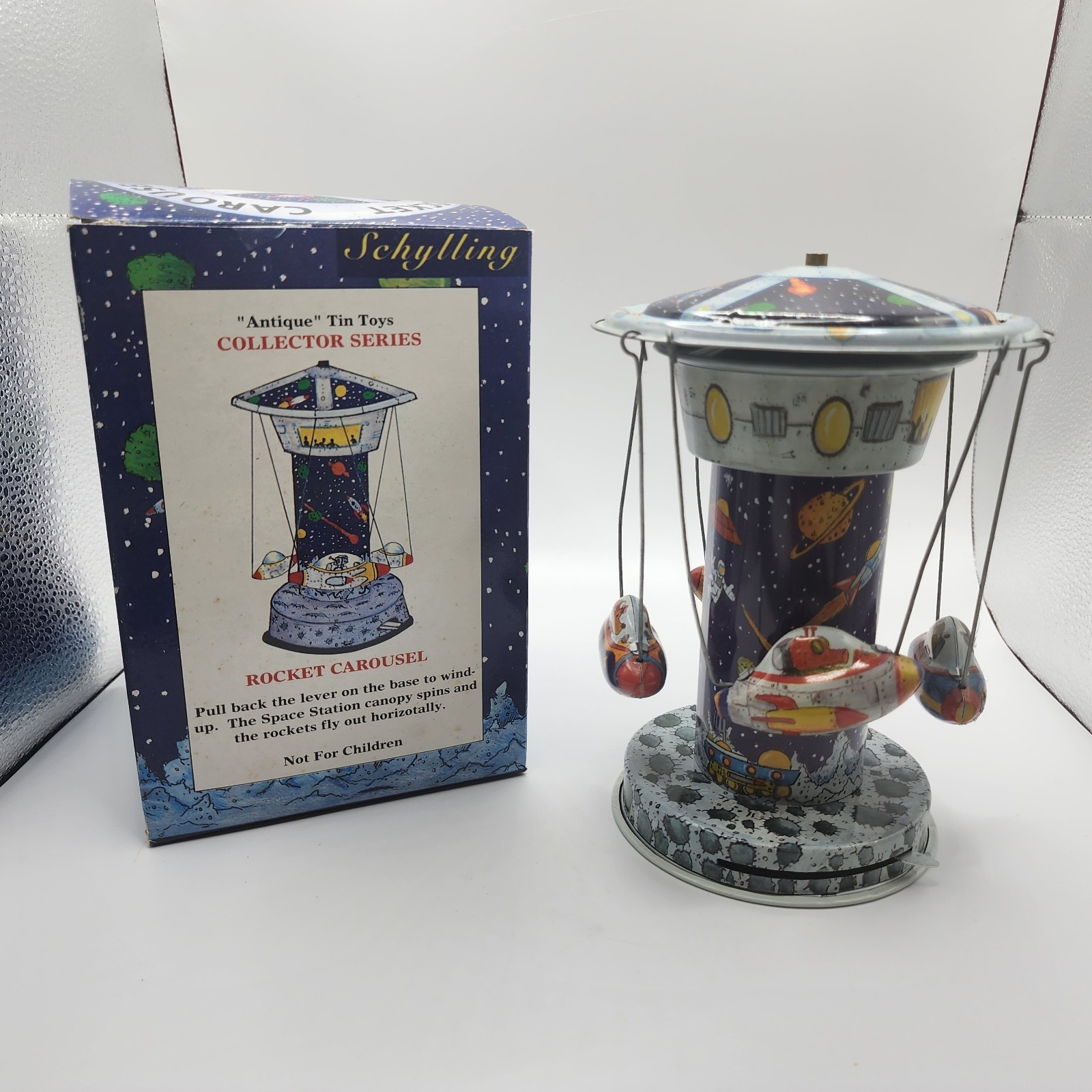 Schylling Tin Toy Rocket Carousel With Original Box