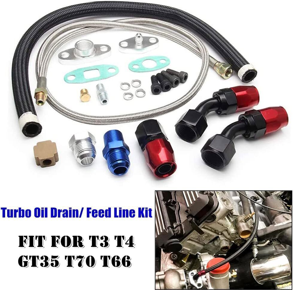 Oil Feed Line+10AN Oil Drain Return Fitting Kit For Turbo T3 T4 T6 GT45 T04E T66
