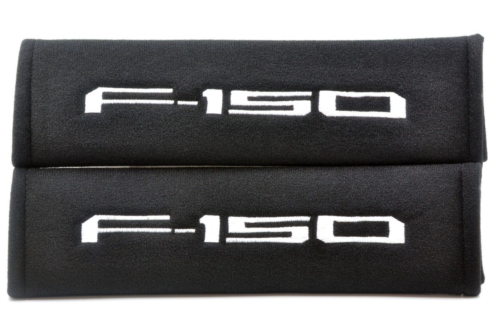 2 pcs (1 PAIR) Ford F-150 Embroidery Seat Belt Cover Pads (White on Black)