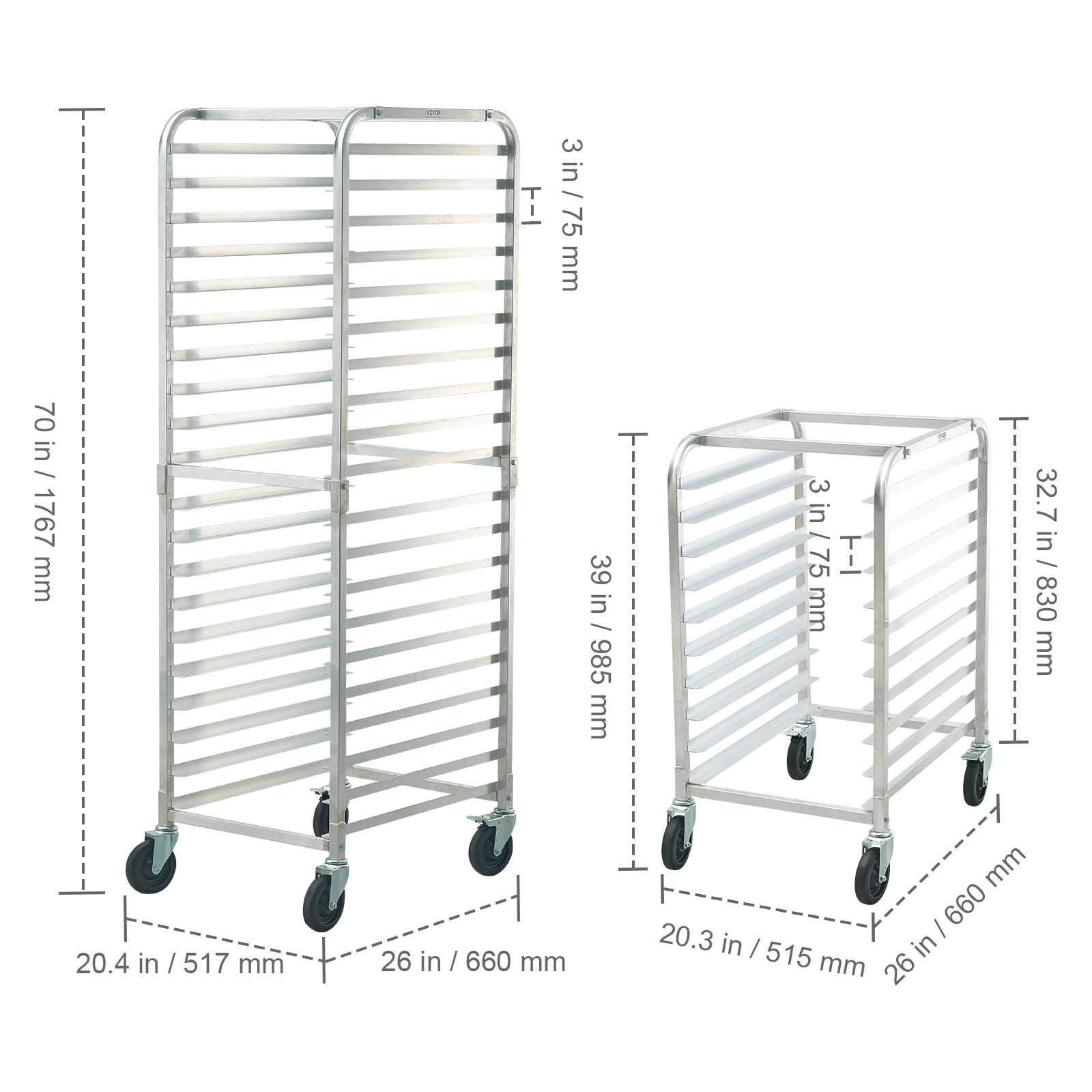 VEVOR 10/20 Sheet Commercial Bun Pan Rack Kitchen Aluminum Baking Racks Wheel
