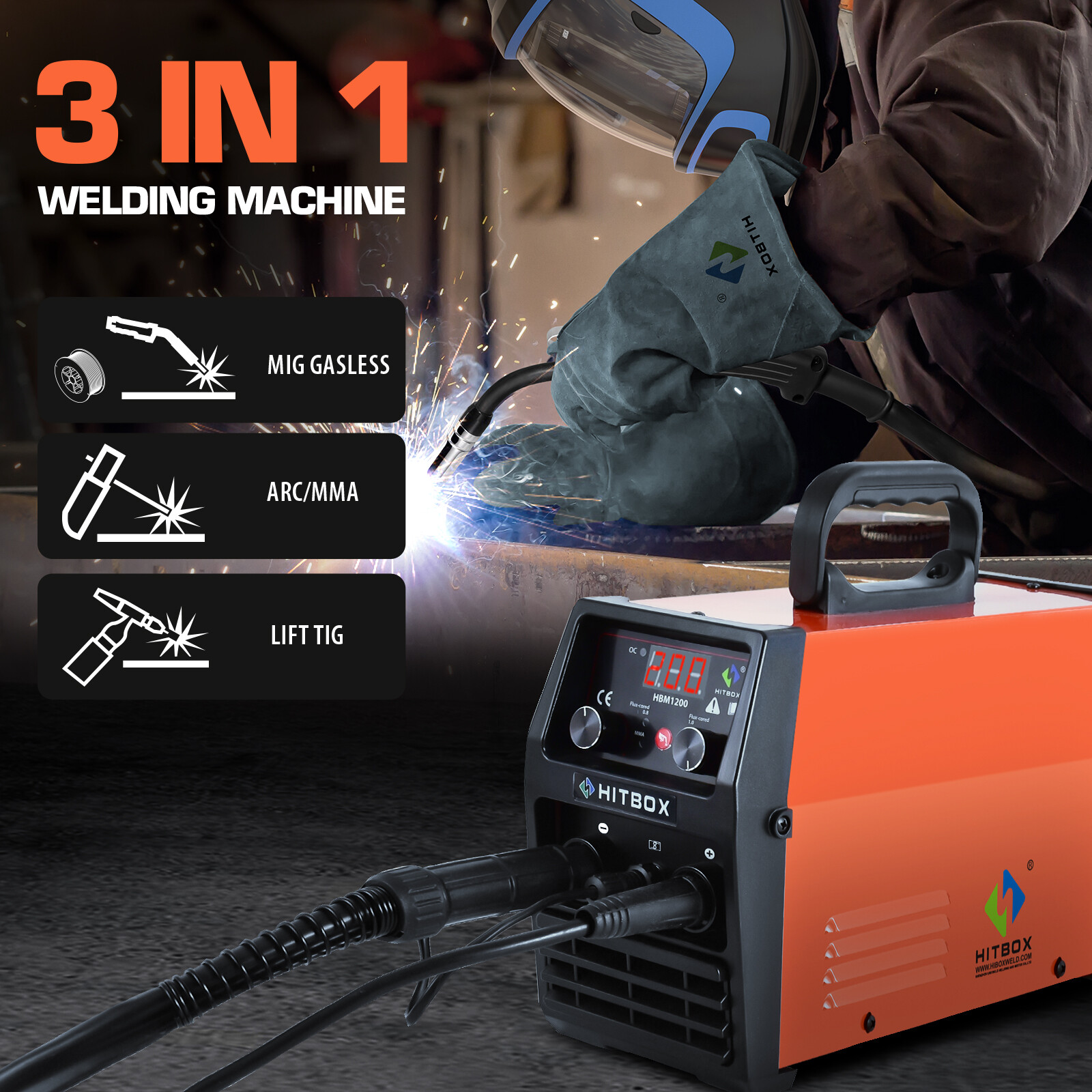 HITBOX 3 in 1 MIG Welder Flux Core Wire 110V/220V MMA TIG MIG Welding Machine*