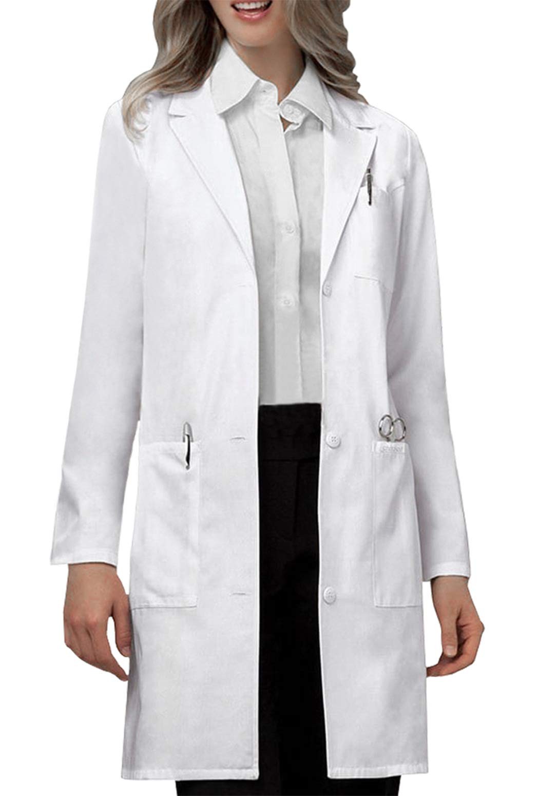 Professional Lab Coat for Women Men Long Sleeve, White, Unisex (Small, White)