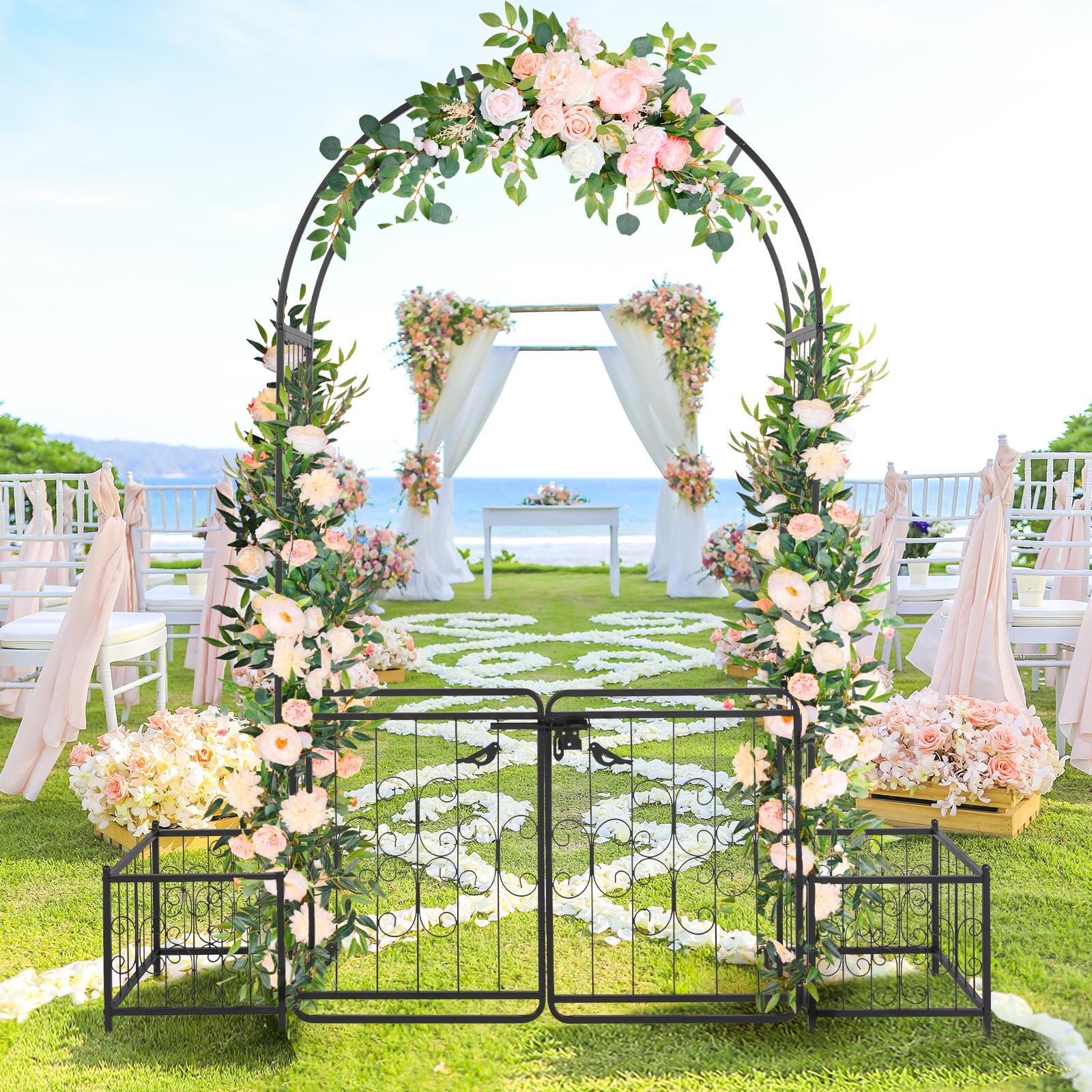 Metal Garden Arch with Planter Boxes Gate Wedding Arch Climbing Plants Black