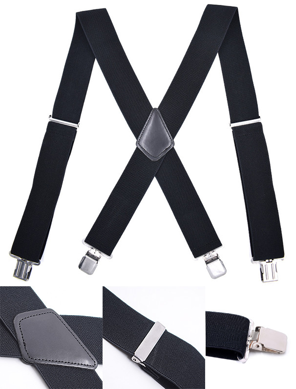Mens X-Back 2" Adjustable Elastic Braces Suspenders w/ Heavy Duty Metal Clips