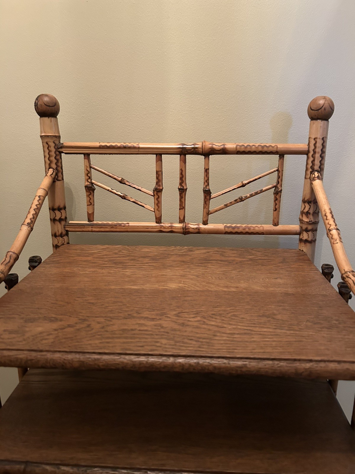 Vintage Antique Bamboo Wood Ornate Curio 7 Shelf Shelving Shelves Etagere