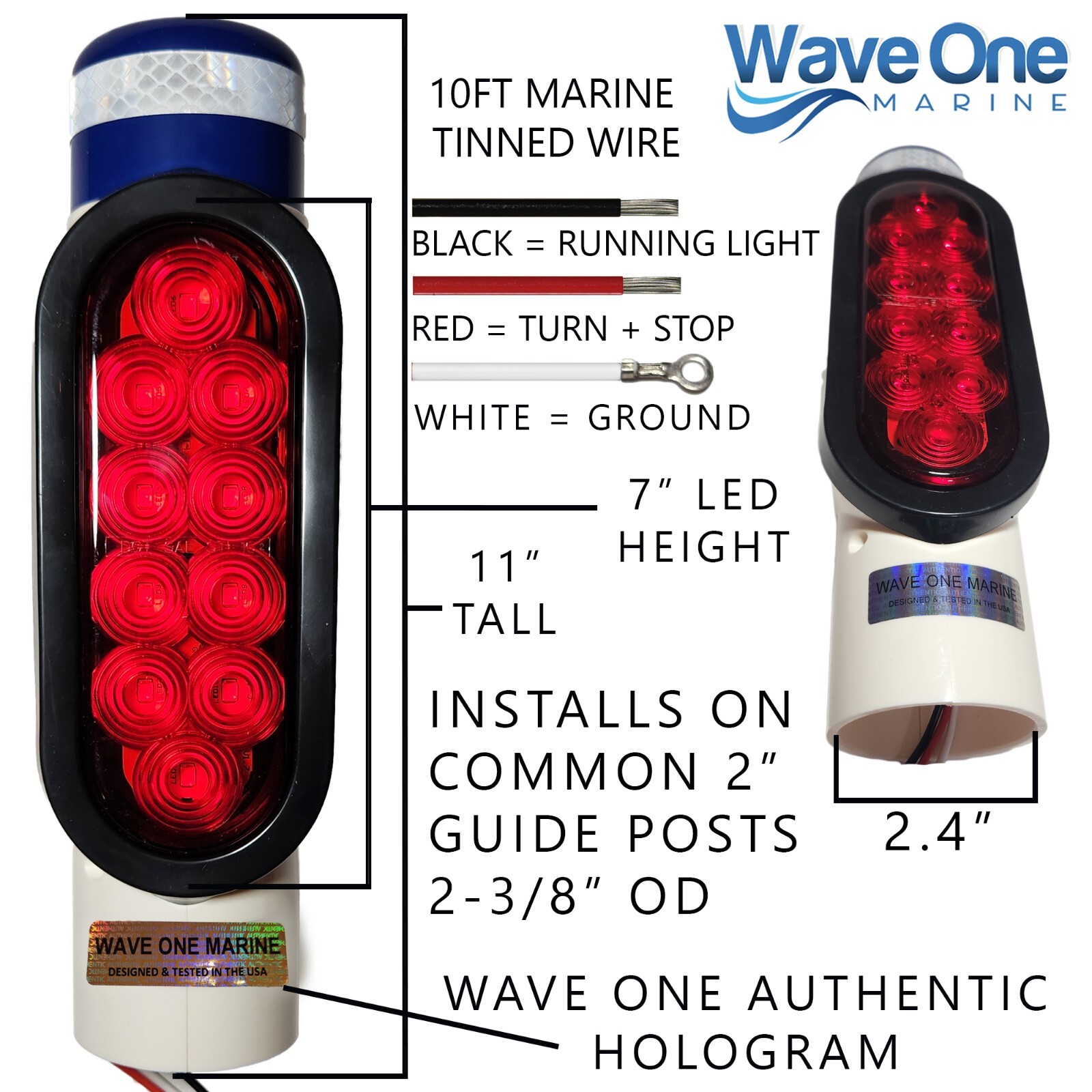 Wave One Marine | Boat Trailer Guide Post LED Pole Light Set, (DOT SAE APPROVED)