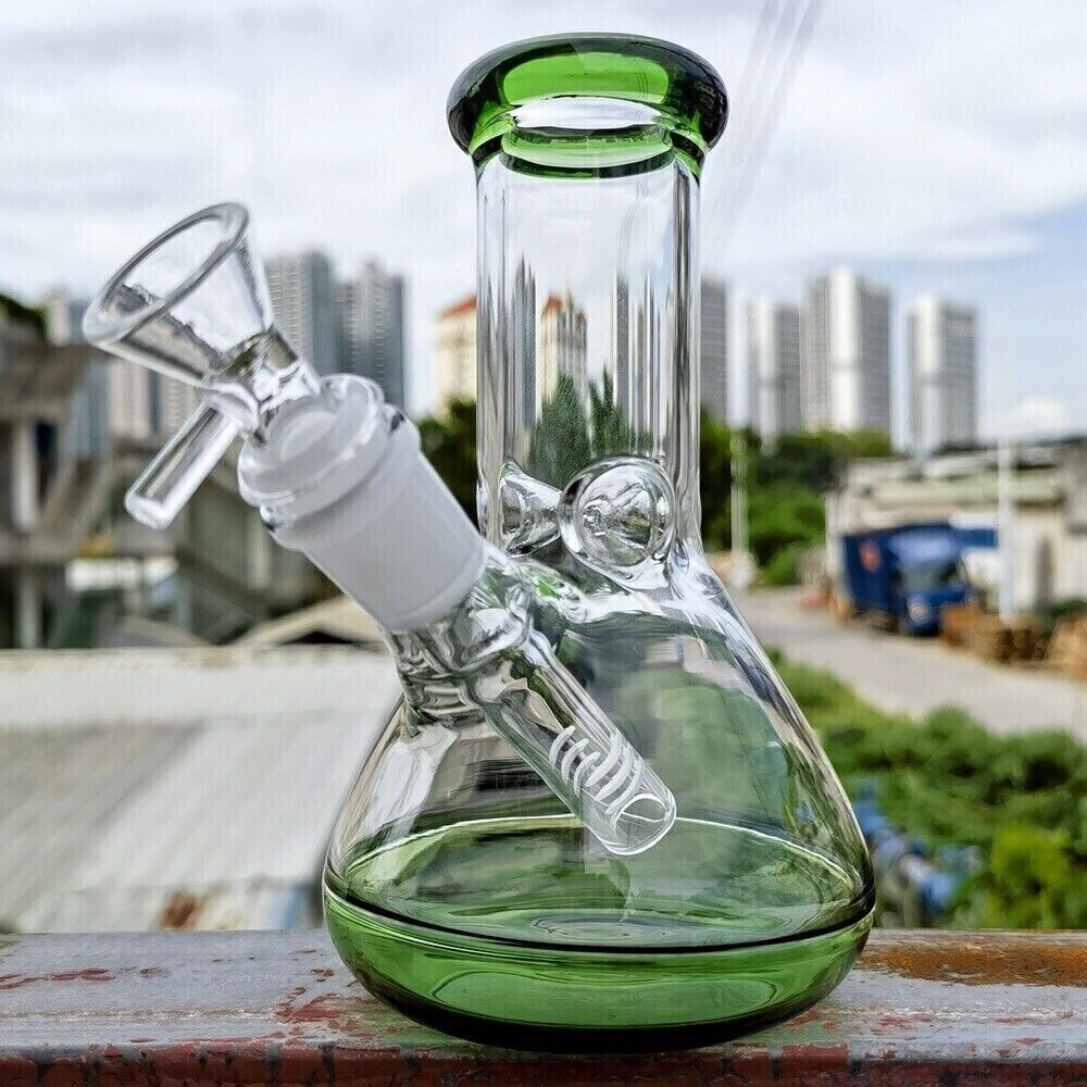 Small 6" Green Glass Bong Thick Smoking Water Pipe Beaker Bubbler W/Bowl USA