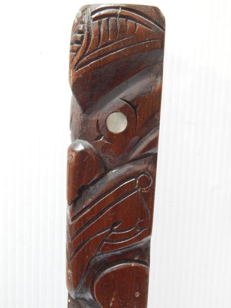 VINTAGE ALASKA TLINGIT INDIAN NW COAST RED CEDAR + ABALONE WOOD TOTEM POLE 15.5"