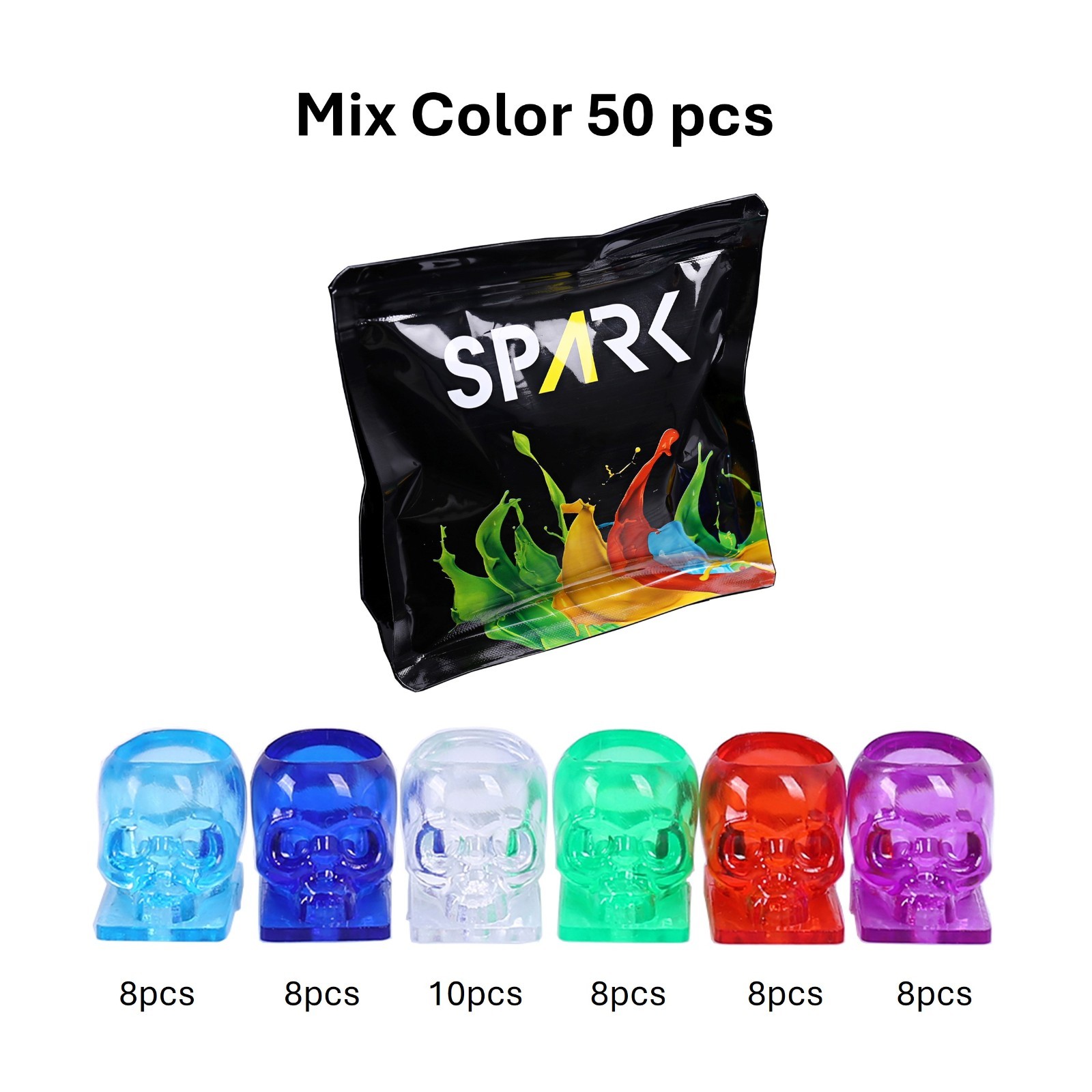 50/200PCS Spark Mix Color Assorted Tattoo Disposable Transparent Skull Ink Caps