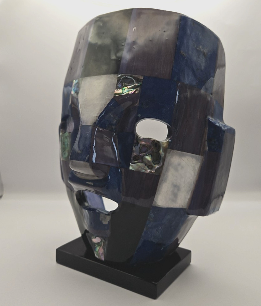 Mexican Mexico Mayan Aztec Death Burial Mask Abalone Stone Figurine Decorative