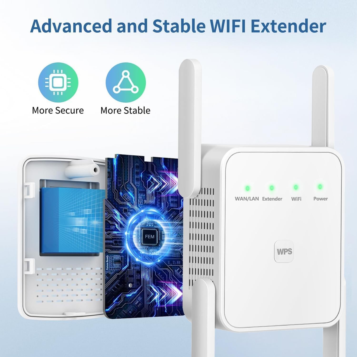 4-Antennas 300M WiFi Extender Repeater Amplifier 2.4GHz Enhancer Booster White