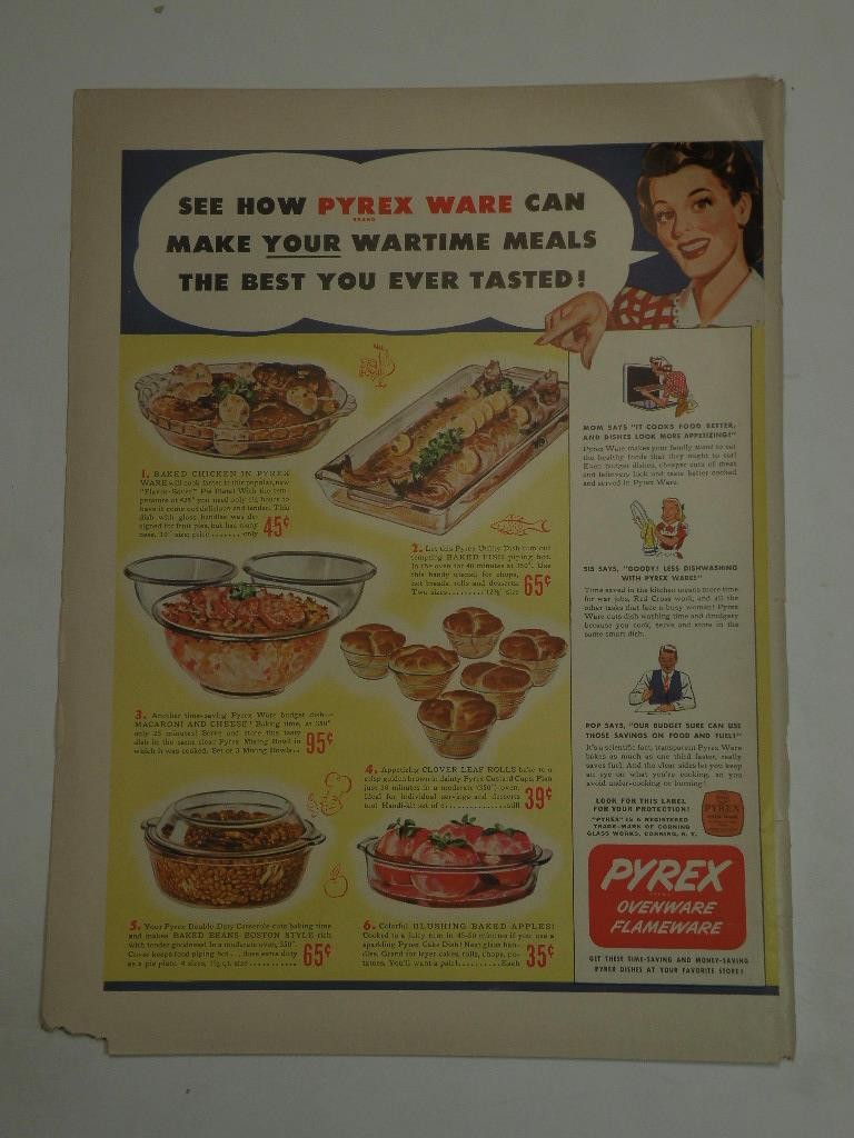 Magazine Ad* - 1943 - Pyrex Ware - WW II - (#1)