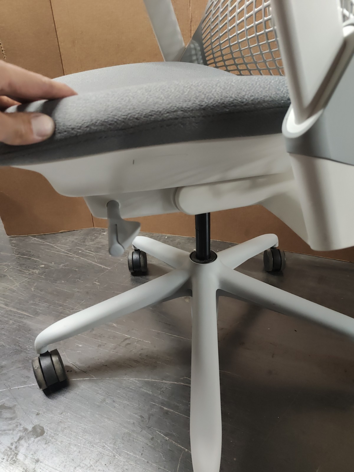 White Sayl Office Desk Chair by Herman Miller Loaded arms & Lumbar Grey Fabric