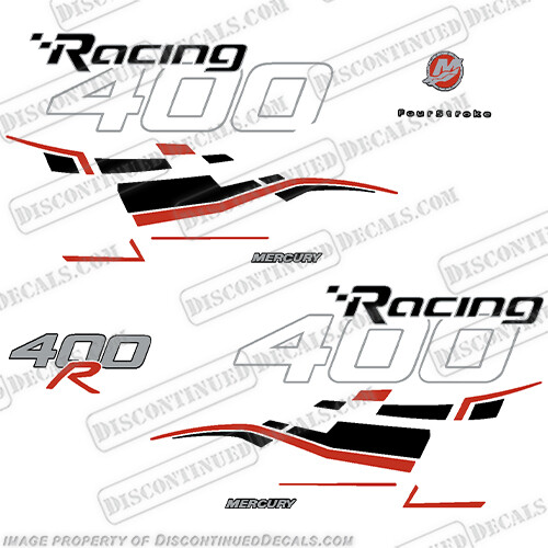 Mercury 400R Racing Decals - Black - Silver - Red accent (Flat)
