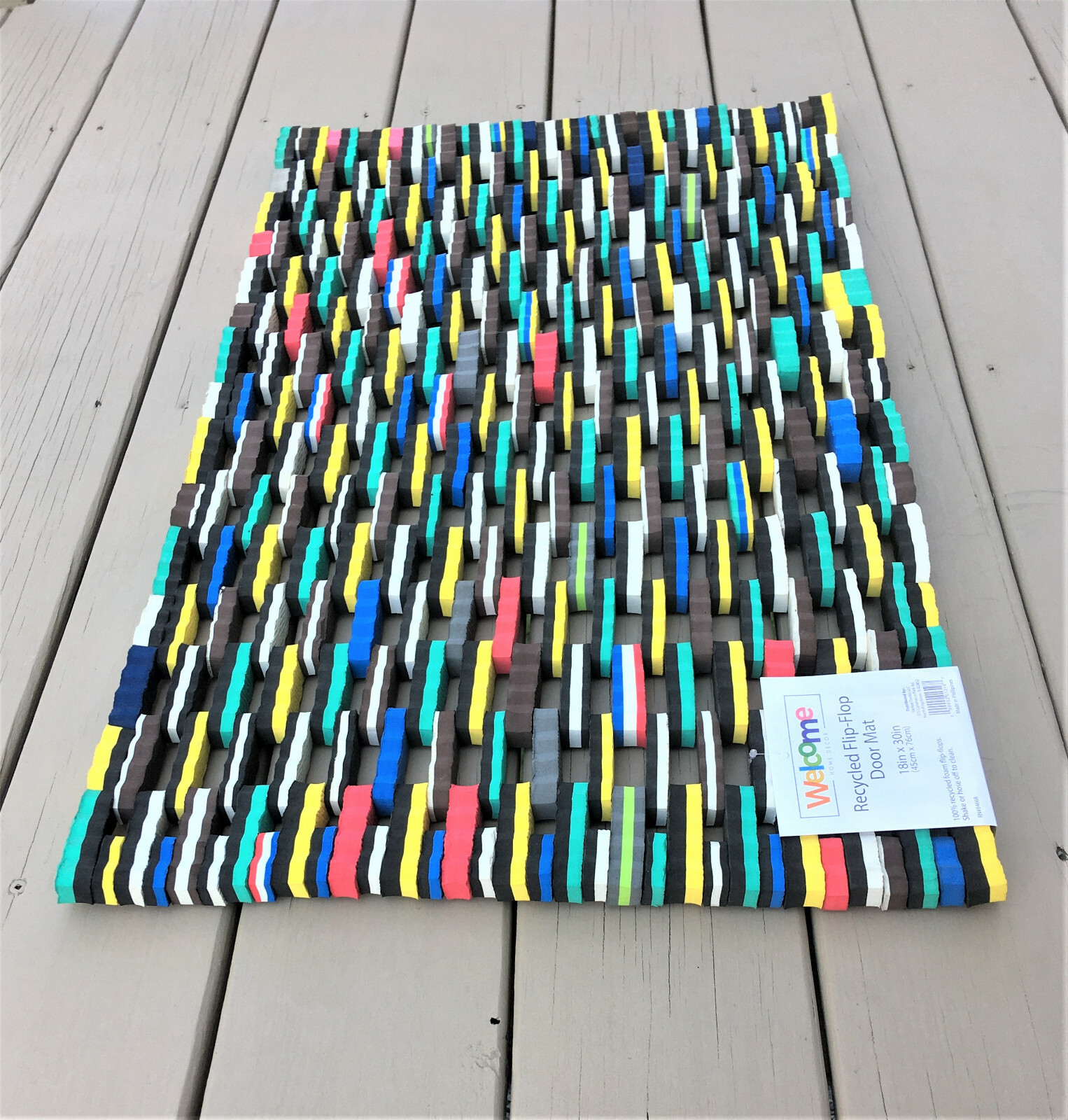 HAPPY COLORS Welcome Door Mat Made From Flip Flop Pcs 18" X 30" Repurposed