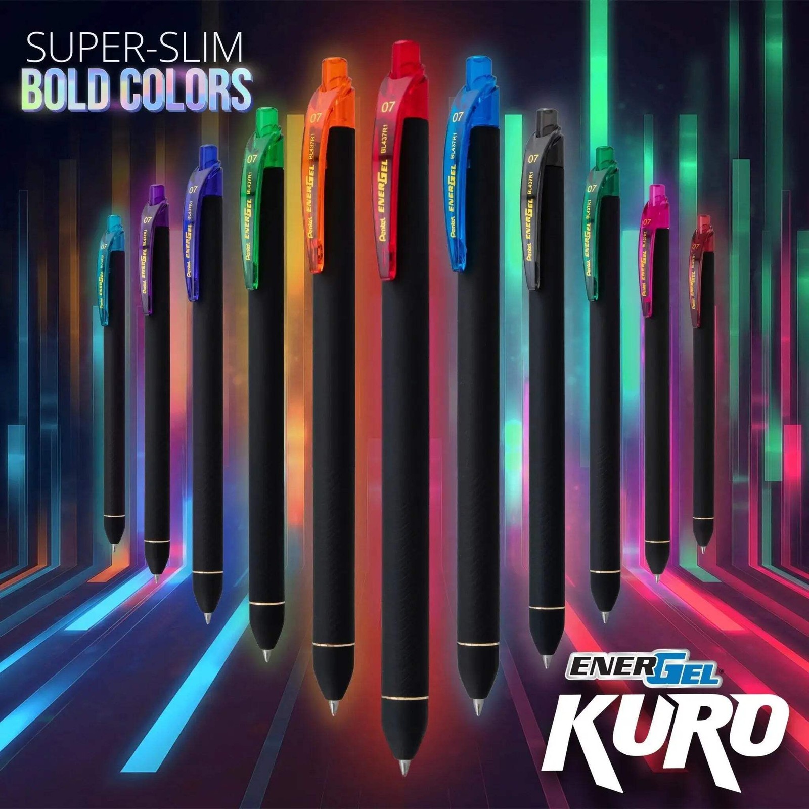 Pentel EnerGel Kuro Liquid Gel Pen 0.7mm Medium 8 pack assorted bundle (48 pens)