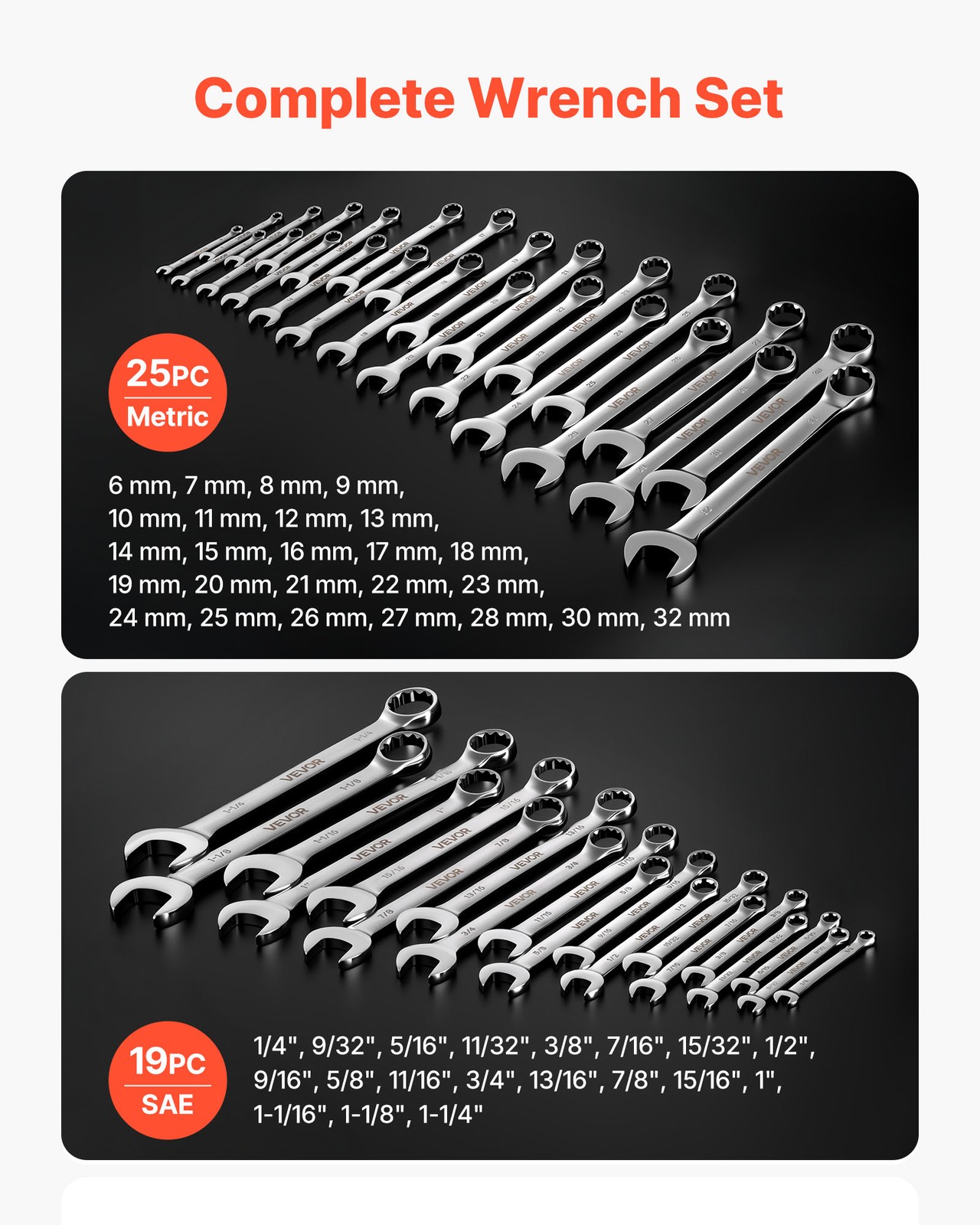 VEVOR Combination Wrench Set Box End Open End Combination Wrenches 44-Piece