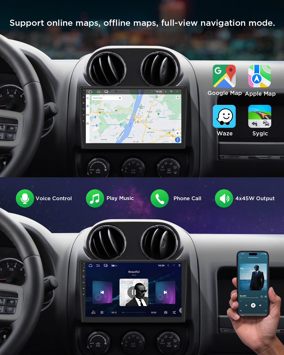 For Jeep Wrangler 2007-2017 Car Stereo Apple CarPlay Android 13 Radio GPS Navi