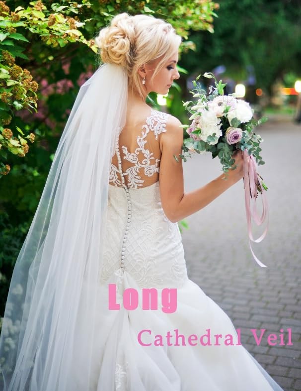 Ursumy Wedding 2T Veil Long Cathedral Soft Tulle free size, White-2 Tier