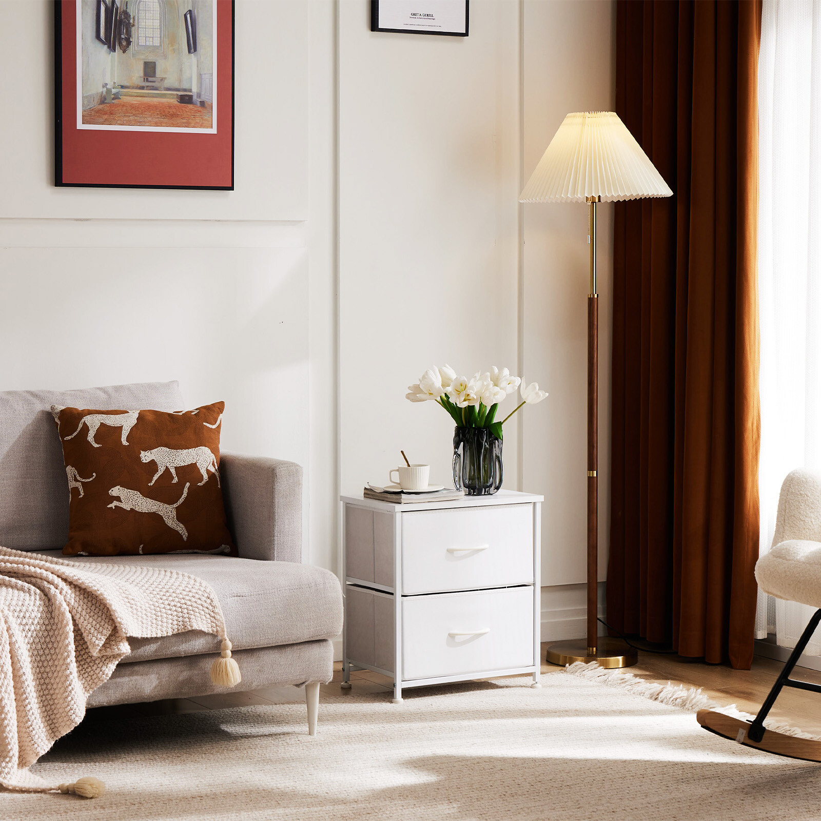 Nightstand with 2 Fabric Drawers Small Dresser Bedroom Living Room Furniture