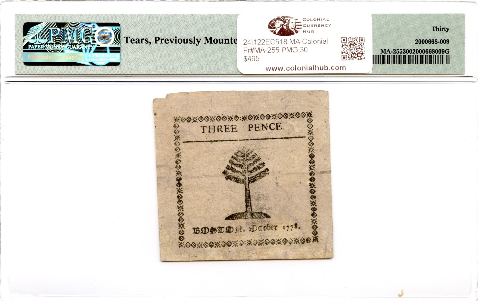 Massachusetts Colonial Note Fr#MA-255 October 16, 1778 3d PMG VF-30 *Paul Revere