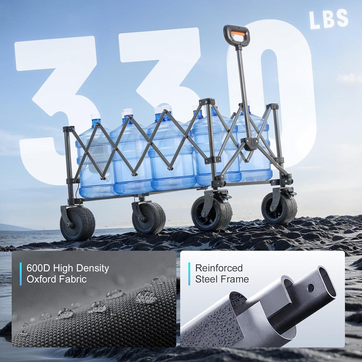 Electric Collapsible Folding Wagon - 200L Foldable Cart with All Terrain Wheels