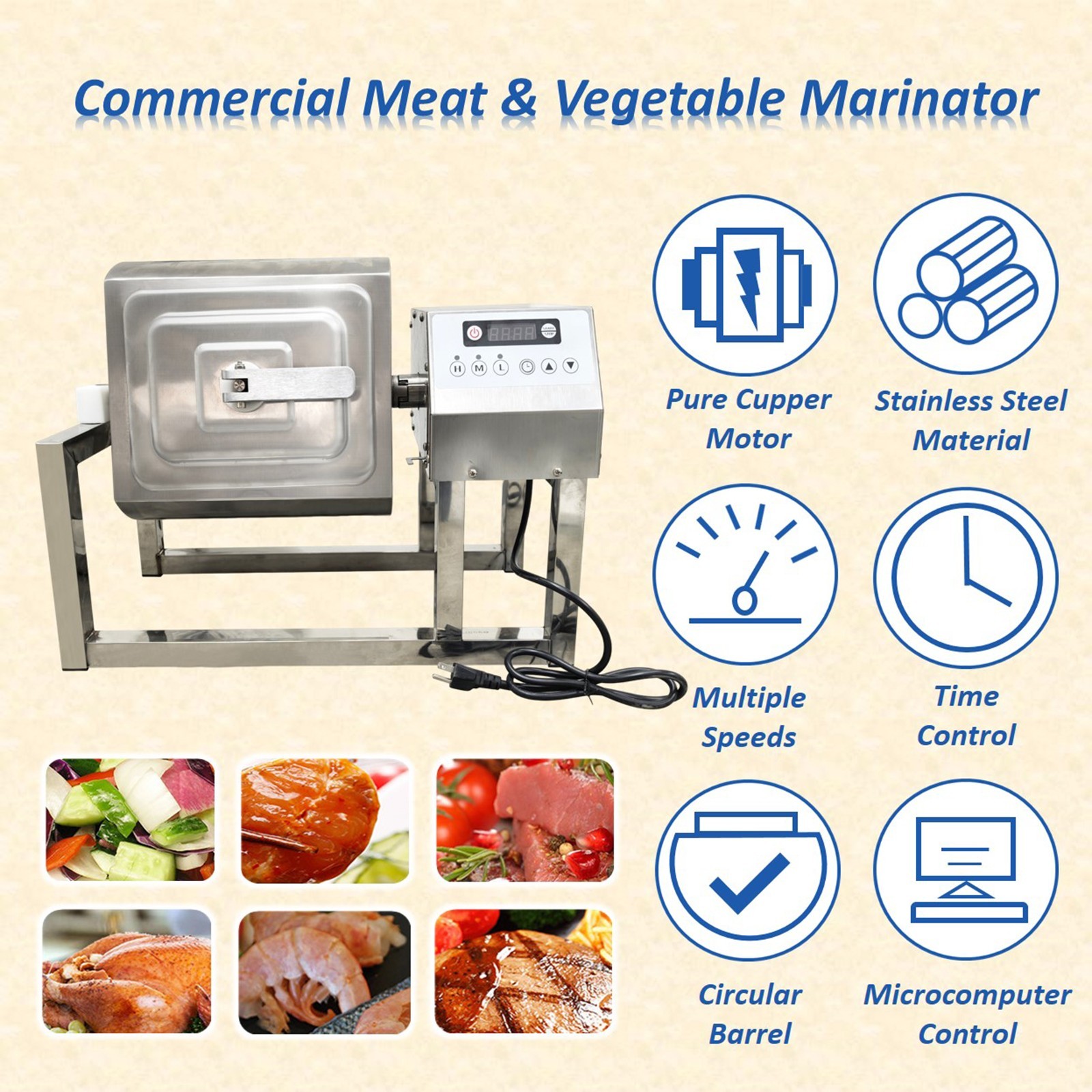 110V 15L Fully Automatic Meat Tumbler Marinator Circular Microcomputer Control