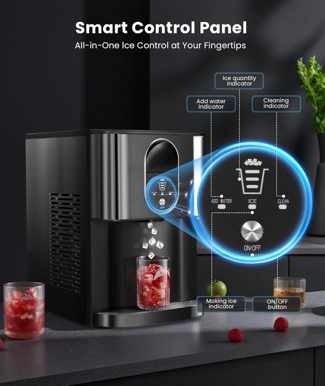 Nugget Ice Maker Countertop, 44lbs/24H Soft Chewable Pellet Ice Maker Machine Di