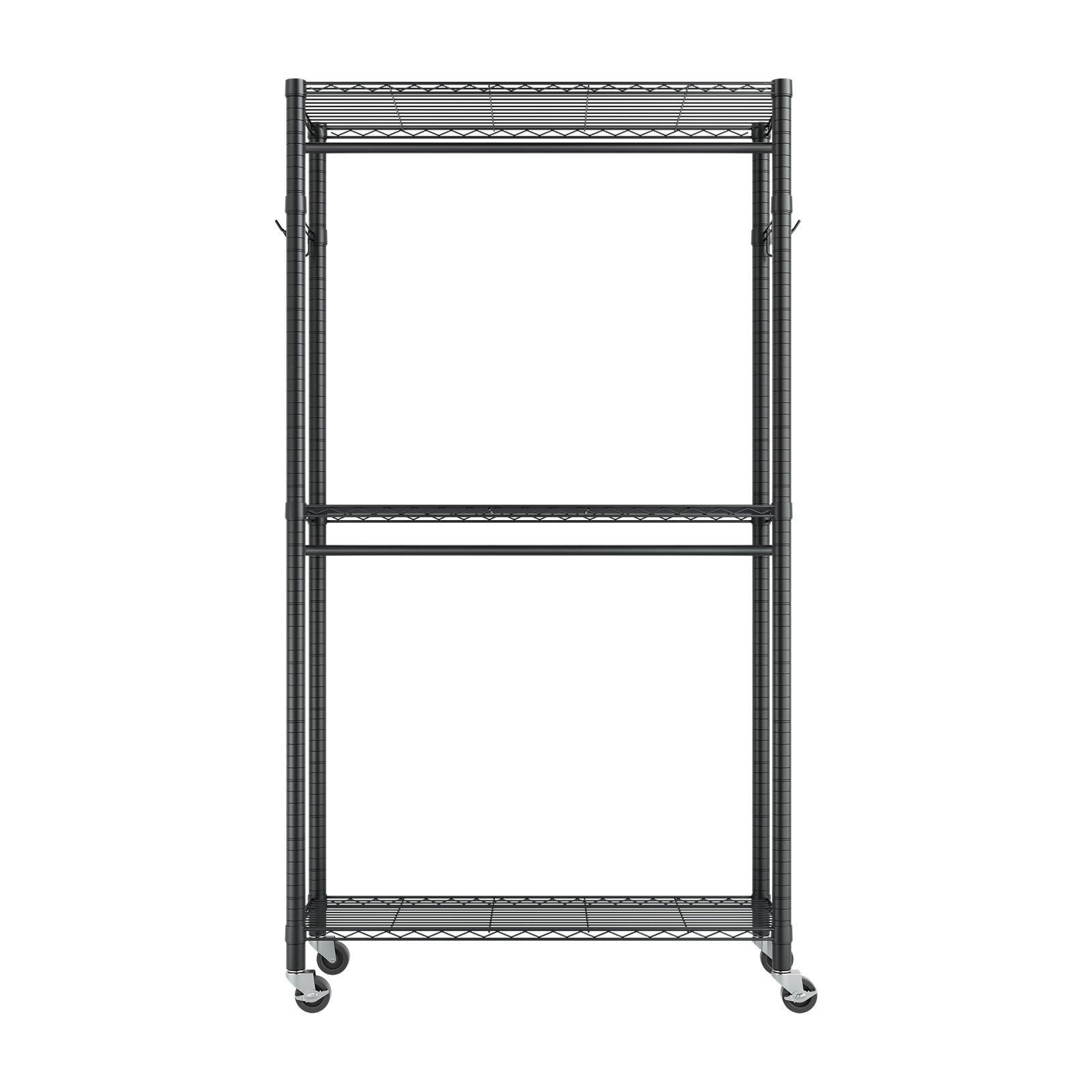 Uimoso Adjustable 3-Tier Rolling Garment Rack for Clothing Storage, Black