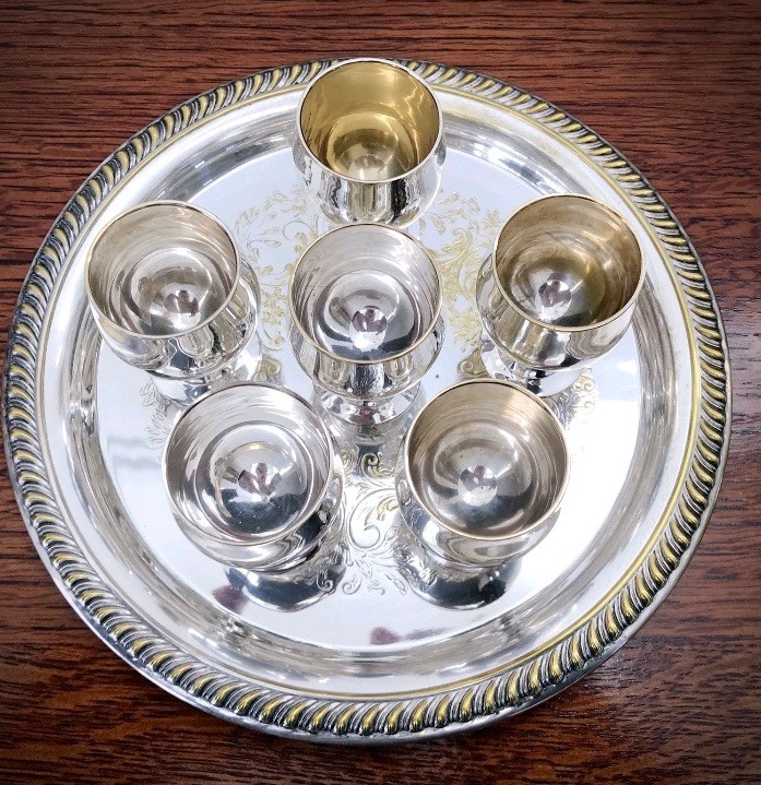 Vintage Cordial Silverplate Set With Tray And Glass Cover - Ruby & Sons Jewelers
