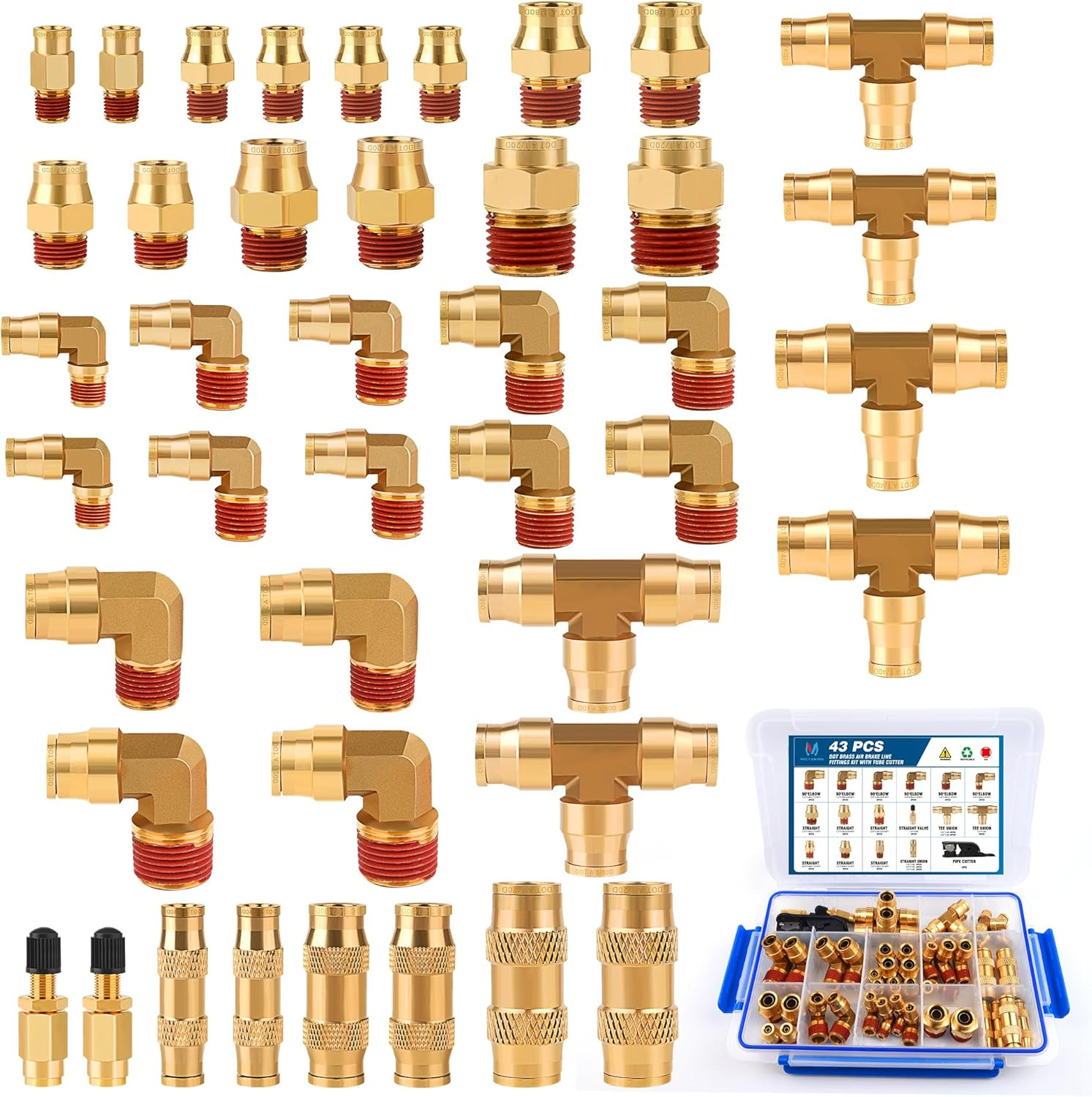 MICTUNING 43PCS Brass DOT Air Brake Line Fittings Assortment Air Hose Repair Kit